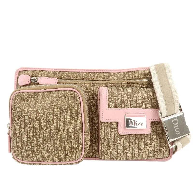 Christian Dior backpacks with a sleek, minimalist silhouetteChristian Dior Trotter Canvas Leather Waist Bag Beige Pink