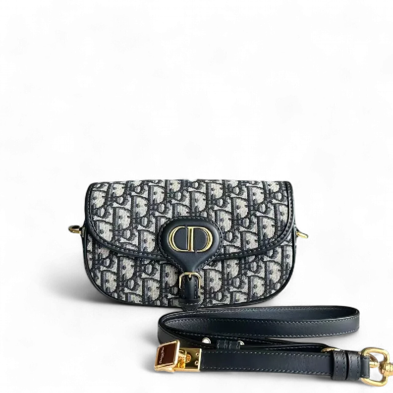 Contemporary Christian Dior handbags with a unique shapeDior Bobby East West Oblique Canvas Dark Blue Golden Hardware