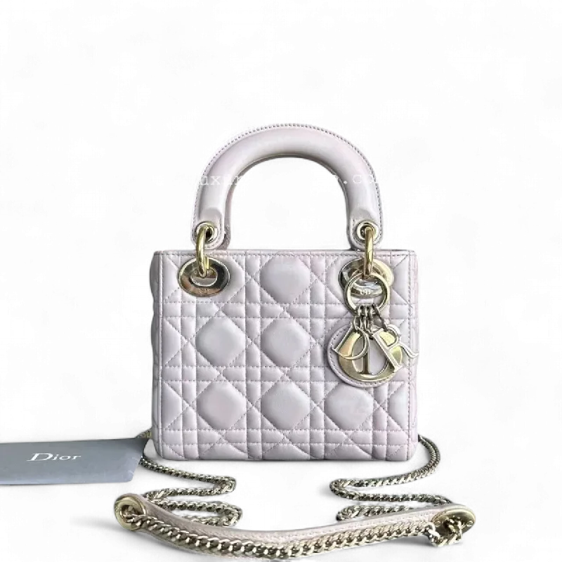 Stylish Christian Dior shoulder bags with a tassel - adorned zipperDior Lady Mini - Cannage Lambskin Light Sakura Pink Gold Hardware Chain Strap