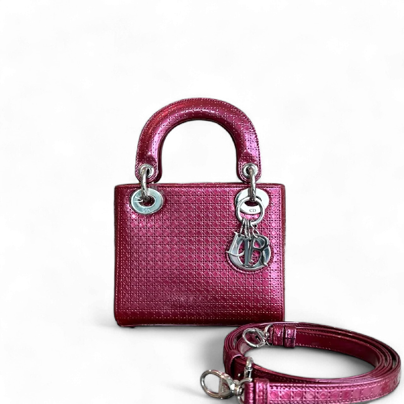 Christian Dior bags with a detachable coin purse insideDior Lady Mini - Micro-Cannage Dark Pink Silver Hardware Adjustable Strap