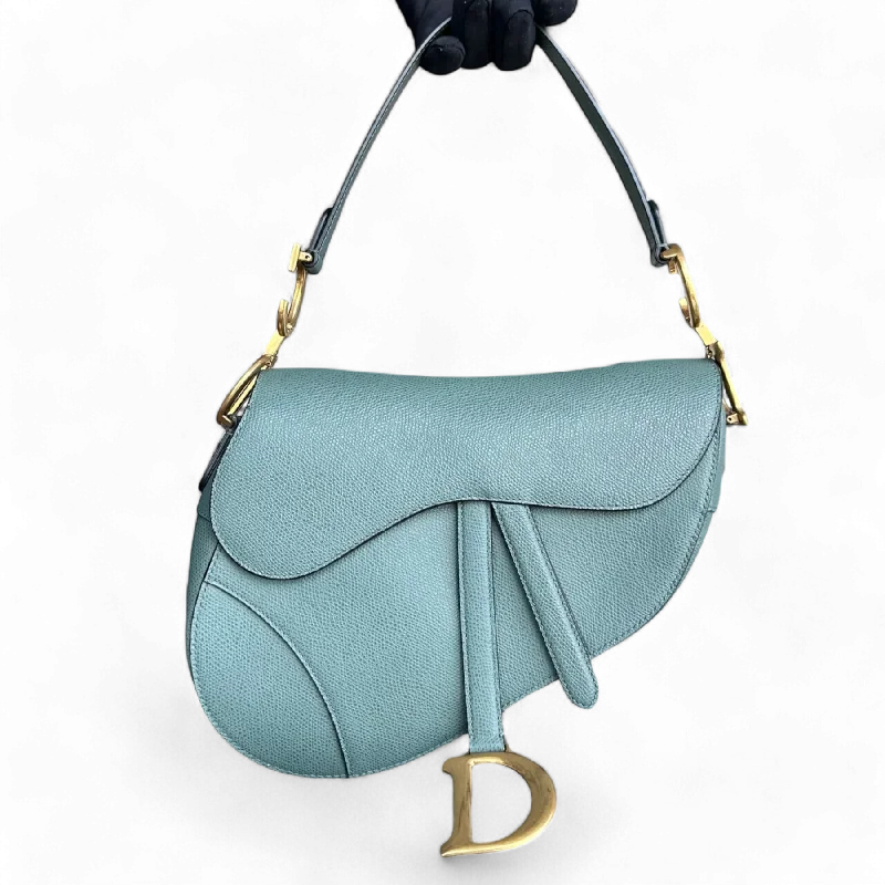 Christian Dior bags with a quilted pattern and gold - toned hardwareDior Saddle Medium - Grained Calfskin 25CM Haze Green Golden Hardware