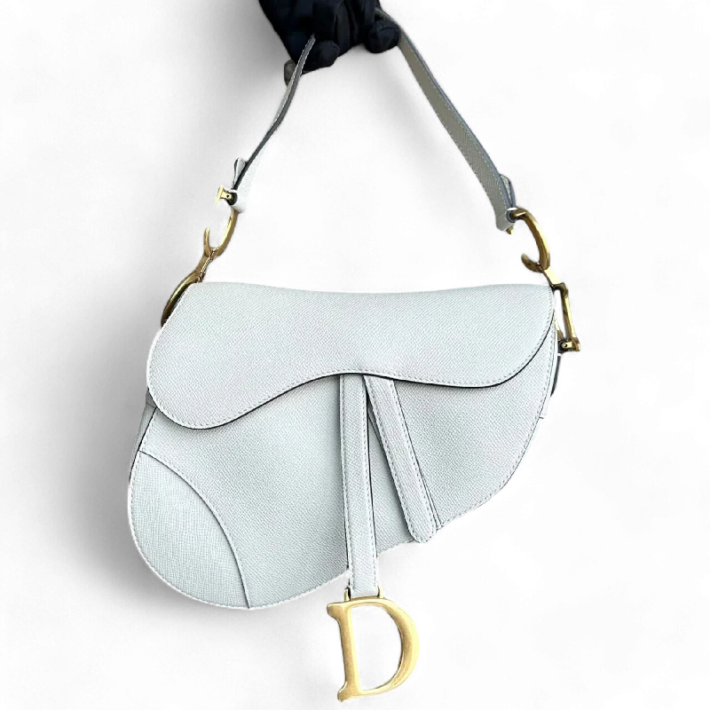 Contemporary Christian Dior handbags with a unique shapeDior Medium Saddle Grained Calfskin White Golden Hardware