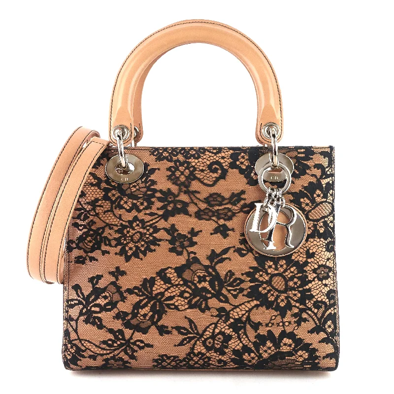 Christian Dior handbags with a detachable mirror for on - the - go touch - upsLady Dior Medium Lambskin and Floral Lace Handbag