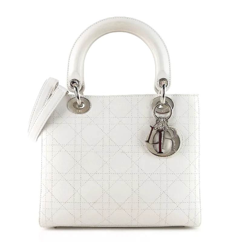 Christian Dior bags with a side - pocket for holding a water bottleLady Dior Medium Lambskin Handbag with Strap