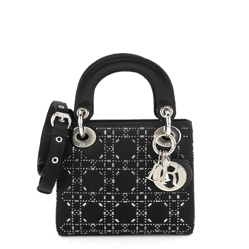 Luxury Christian Dior crossbody bags with a chain - link strapLady Dior Mini Satin Strass Cannage Bag