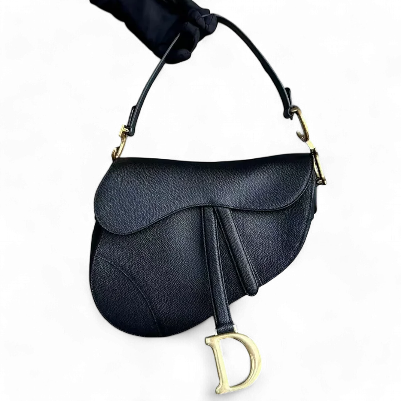 Trendsetting Christian Dior crossbody bags with a colorful strapDior Saddle Medium - 25CM Grained Calfskin Black Golden Hardware