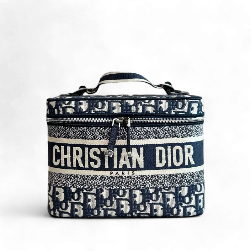 Contemporary Christian Dior handbags with a unique shapeDior Vanity Oblique Embroidery Top Handle Bag In Jacquard Blue SHW