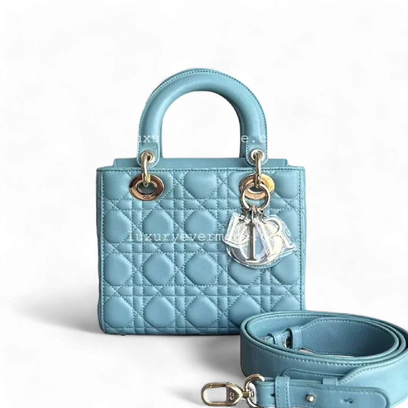 Christian Dior handbags with a removable shoulder strap for versatilityDior Lady Small - Cannage Lambskin MyABC Cyan Green Blue Golden Hardware ABC