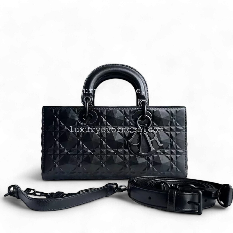 Christian Dior Saddle bags with a studded trim for a bold lookDior D-Joy Medium - Black Cannage Dimond Motif All Black Hardware