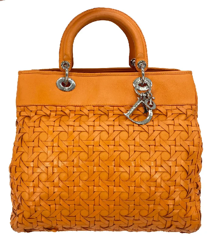 Christian Dior handbags with a removable shoulder strap for versatilityChristian Dior Woven Leather Orange Lady Dior Avenue Tote