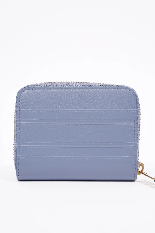 Christian Dior handbags with a snap - button closure and a decorative buckleChristian Dior Zip Around Wallet Blue Leather Small