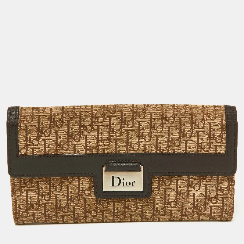 Christian Dior bags with a quilted pattern and gold - toned hardwareDIOR Beige/Brown Oblique Canvas and Leather Flap Continental Wallet