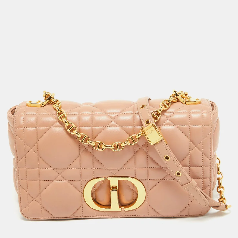 Christian Dior Saddle bags with a studded trim for a bold lookDIOR Beige Quilted Leather Medium Caro Shoulder Bag