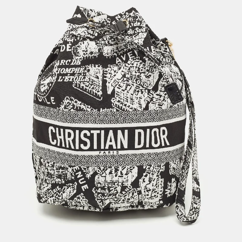 Christian Dior handbags with a snap - button closure and a decorative buckleDIOR Black/White Plan De Paris Nylon travel Pouch