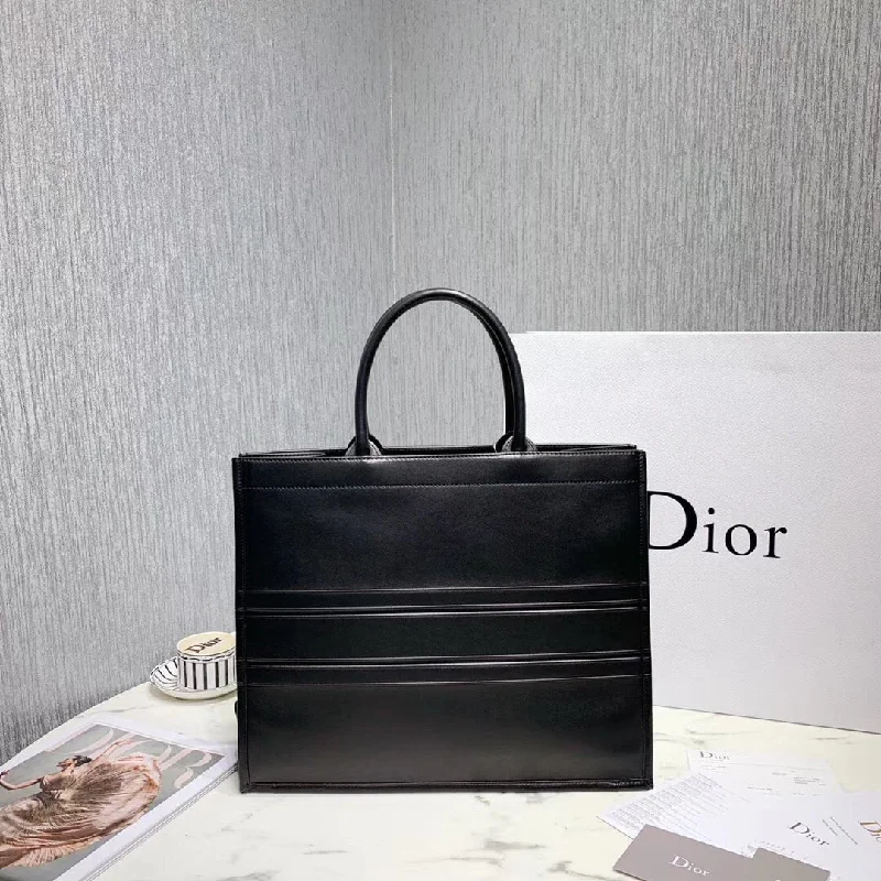 Christian Dior tote bags with a printed Dior logo on the frontChristian Dior Book Tote In Black Smooth Calfskin