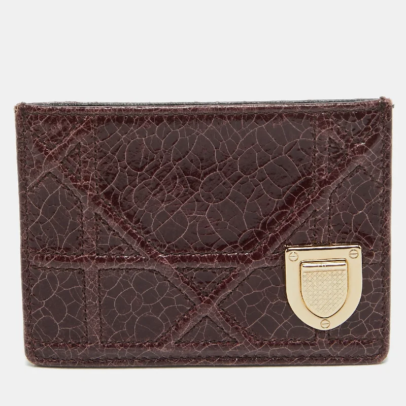 Christian Dior handbags with a back - pocket for quick storageDIOR Burgundy Crackled Patent Leather ama Card Holder