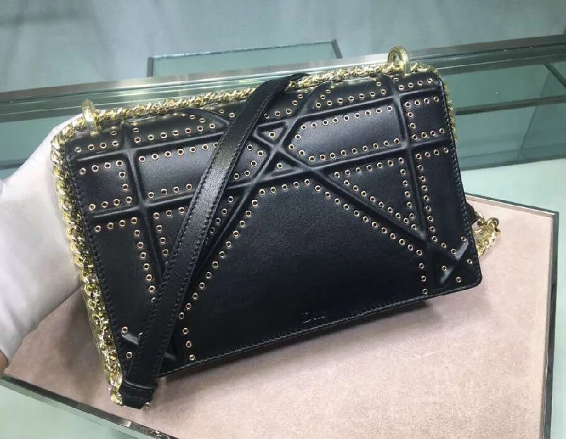 Christian Dior crossbody bags with a front - flap pocket for easy accessChristian Diorama Bag In Black Eyelets Lambskin