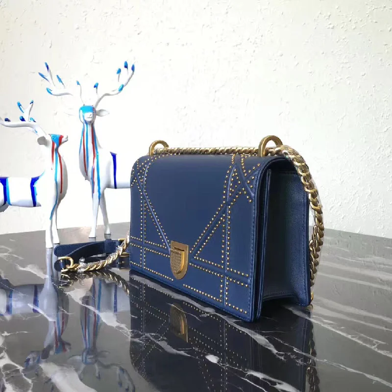 Trendsetting Christian Dior crossbody bags with a colorful strapChristian Diorama Bag In Blue Studded Lambskin