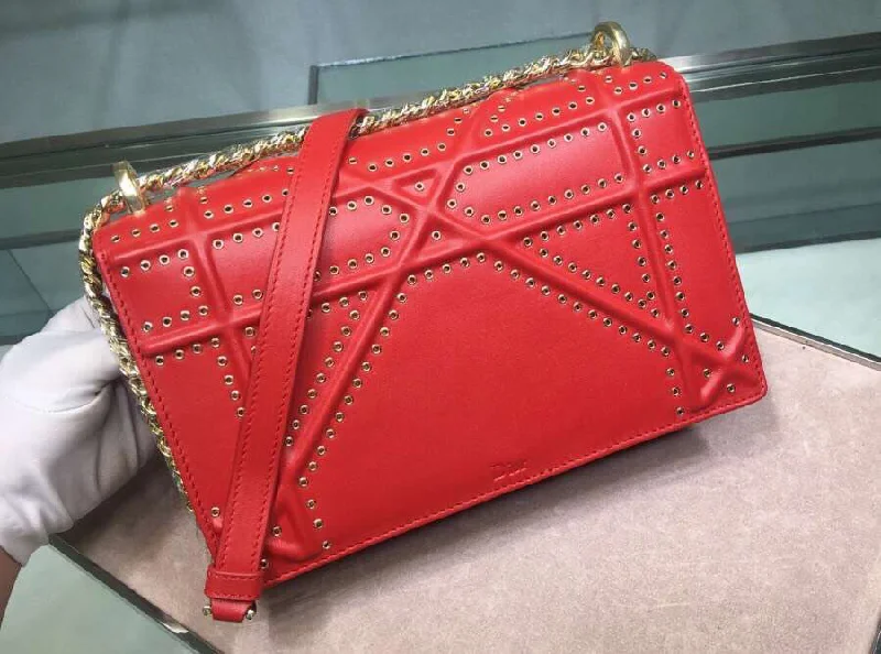 Christian Dior bags with a detachable coin purse insideChristian Diorama Bag In Red Eyelets Lambskin