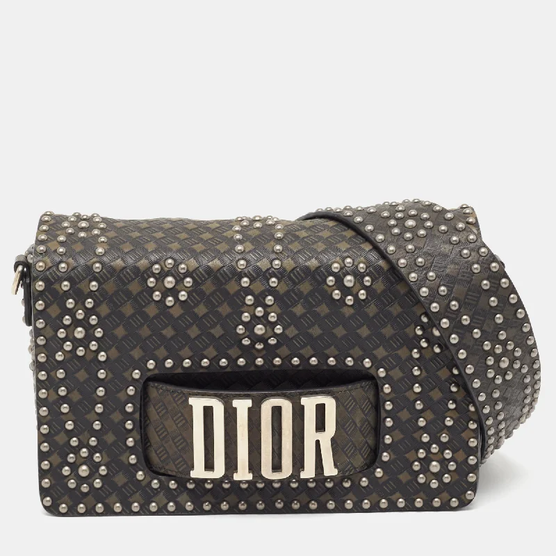 Christian Dior handbags with a removable shoulder strap for versatilityDIOR Green/Black Studded Leather Medium Dio[r]evolution J'A Chain Bag