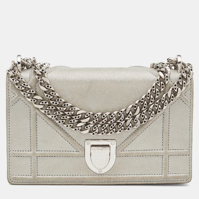 Christian Dior backpacks with a sleek, minimalist silhouetteDIOR Grey Shimmering Leather Mini ama Crossbody Bag