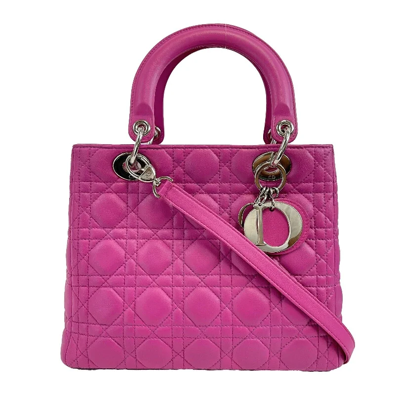 Christian Dior bags with a zip - top closure and multiple compartmentsDIOR Lady Dior Cannage Medium Rani Pink Top Handle Shoulder Strap