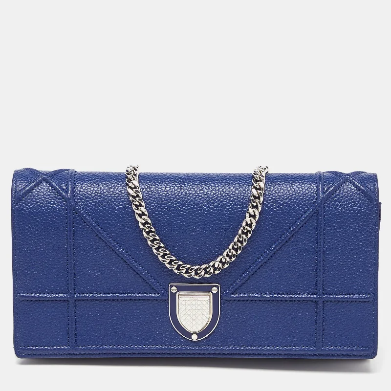 Christian Dior tote bags with a double - handle and shoulder - strap optionDIOR Navy Blue Leather ama Wallet On Chain