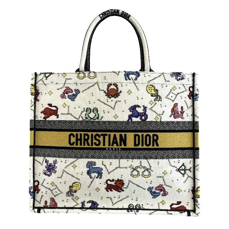 Christian Dior bags with a quilted pattern and gold - toned hardwareDIOR - NEW 2022 Large Pixel Zodiac Embroidered Canvas Book Tote