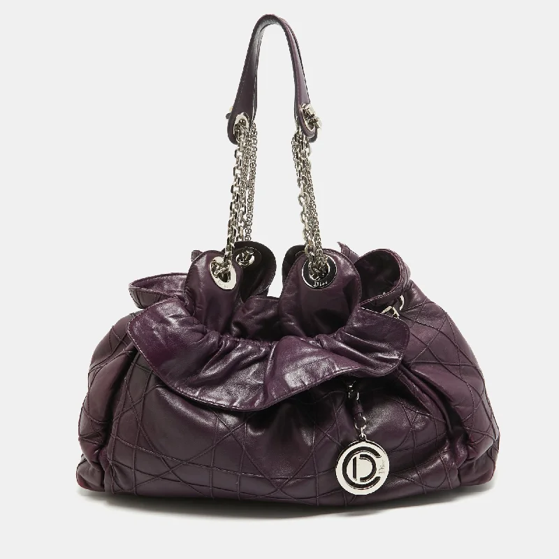 Christian Dior tote bags with a printed Dior logo on the frontDIOR Purple Cannage Leather Le Trente Shoulder Bag