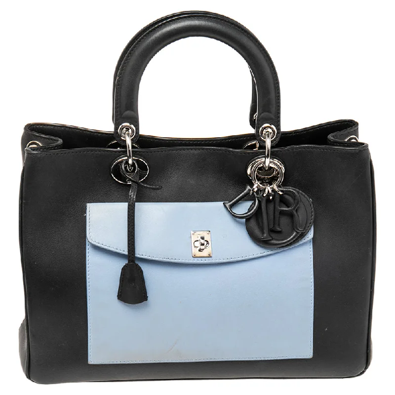 Christian Dior handbags with a snap - button closure and a decorative buckleDIOR Tri Color Leather Large Lady  Pocket Tote