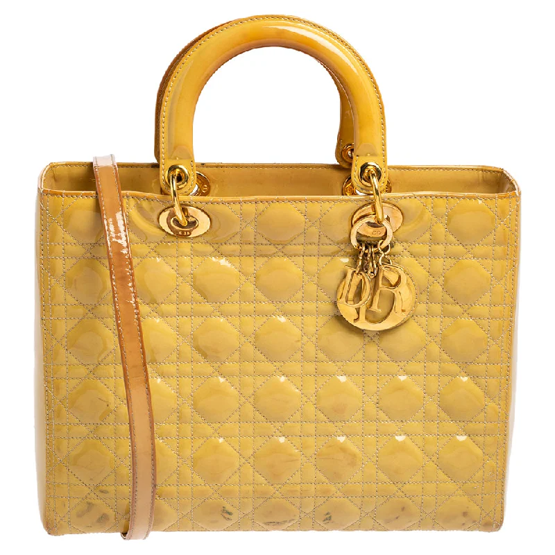 Christian Dior crossbody bags with a front - flap pocket for easy accessDIOR Yellow Cannage Patent Leather Large Lady  Tote