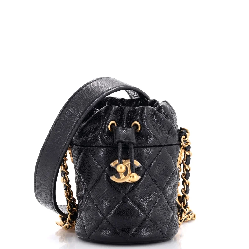 Christian Dior bags with a zip - top closure and multiple compartmentsTwist Your Buttons Drawstring Bucket Bag Quilted Caviar Mini