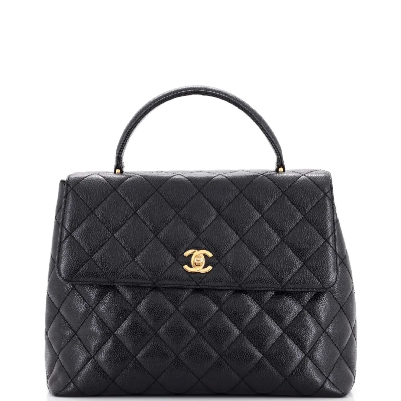 Christian Dior bags with a side - pocket for holding a water bottleVintage Classic Top Handle Flap Bag Quilted Caviar Jumbo