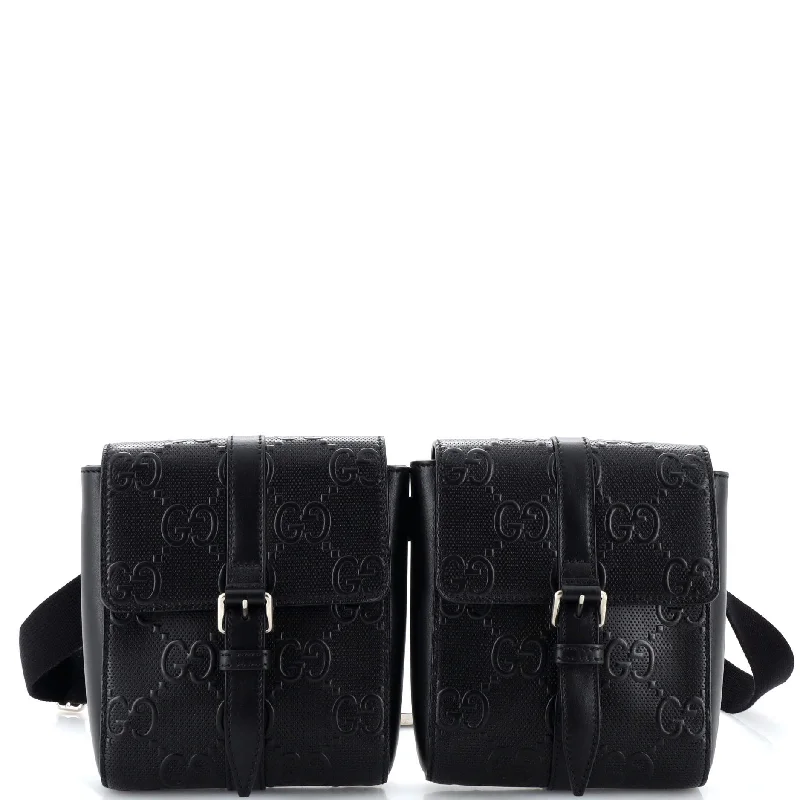 Christian Dior handbags with a snap - button closure and a decorative buckleDouble Belt Bag GG Embossed Perforated Leather