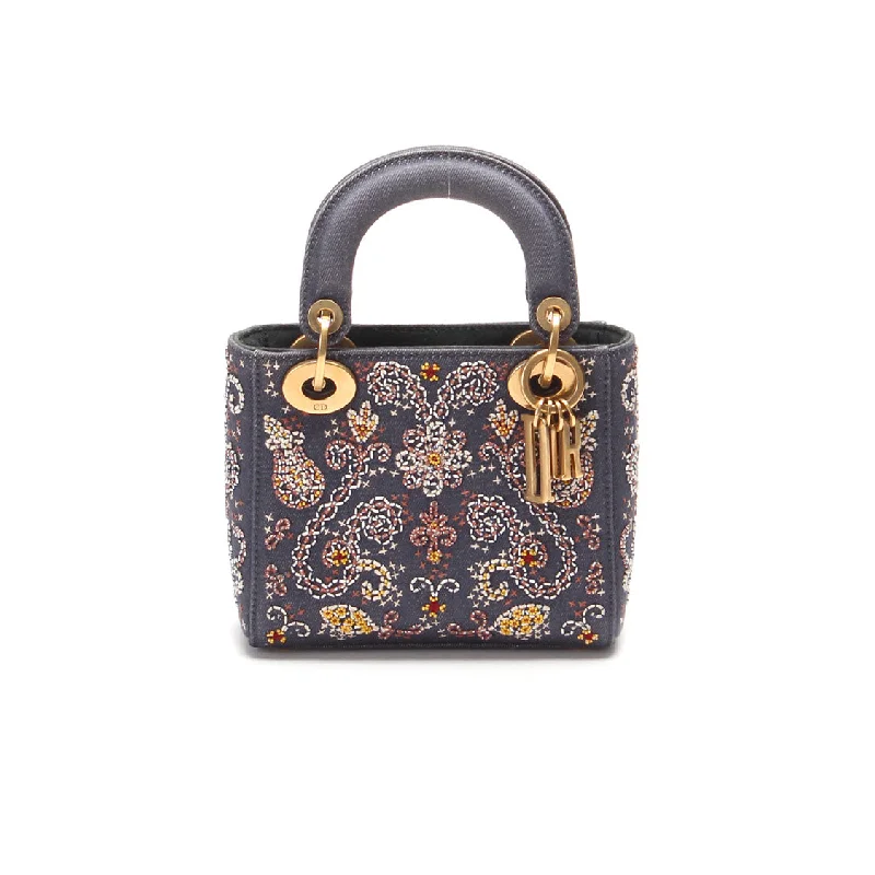 Christian Dior tote bags with a double - handle and shoulder - strap optionCruise 2018 Mini Embroidered Denim Lady Dior Bag with Chain